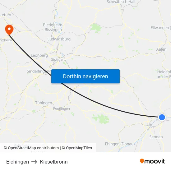 Elchingen to Kieselbronn map