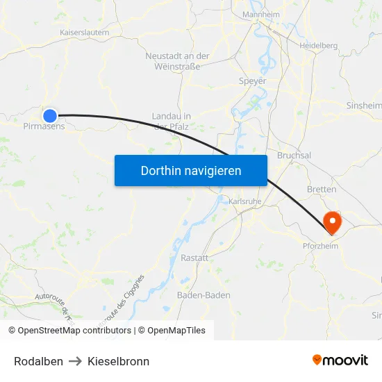 Rodalben to Kieselbronn map