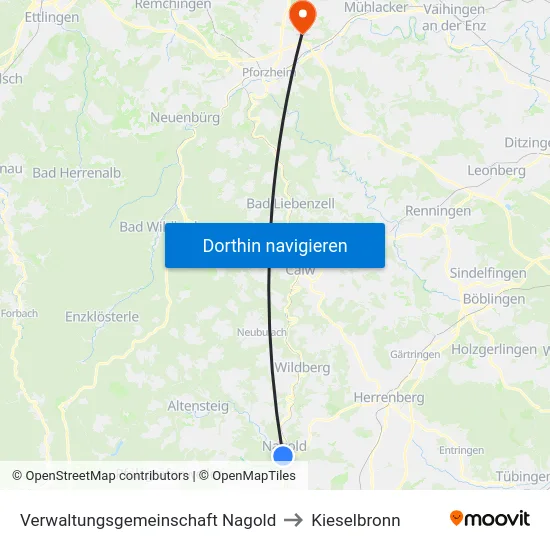 Verwaltungsgemeinschaft Nagold to Kieselbronn map