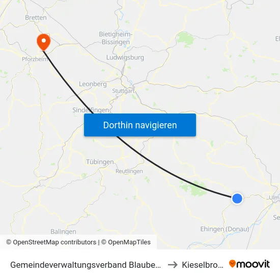 Gemeindeverwaltungsverband Blaubeuren to Kieselbronn map