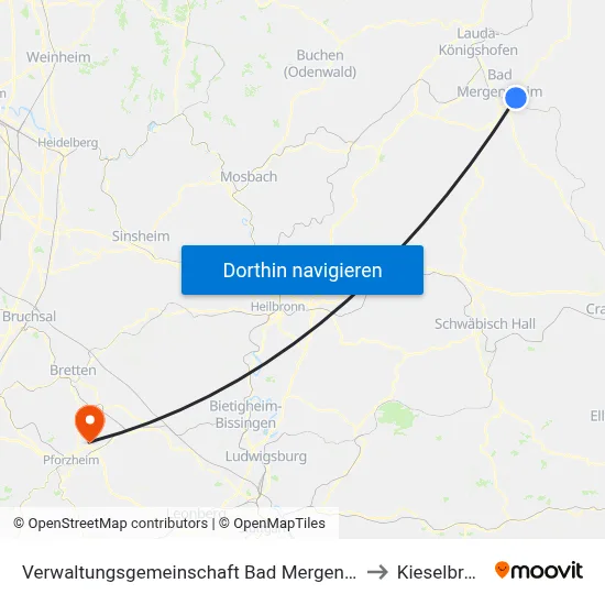 Verwaltungsgemeinschaft Bad Mergentheim to Kieselbronn map