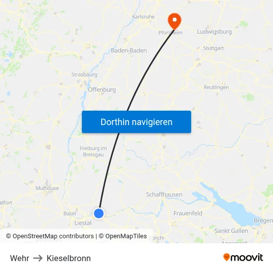 Wehr to Kieselbronn map