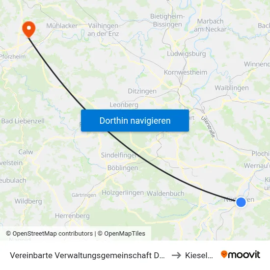Vereinbarte Verwaltungsgemeinschaft Der Stadt Nürtingen to Kieselbronn map