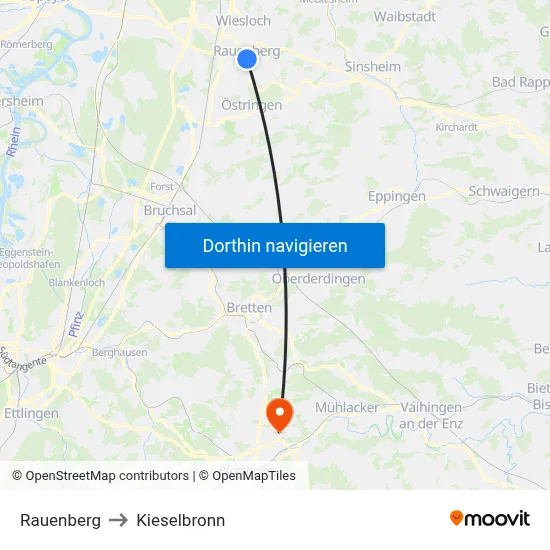 Rauenberg to Kieselbronn map