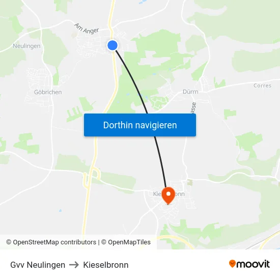 Gvv Neulingen to Kieselbronn map