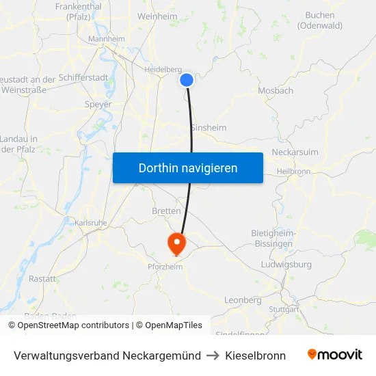 Verwaltungsverband Neckargemünd to Kieselbronn map