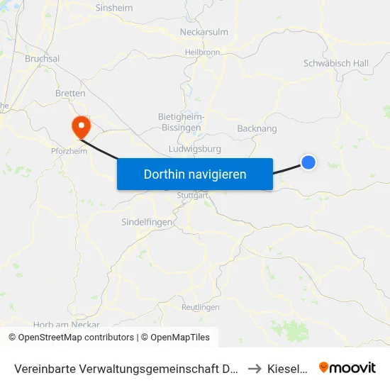 Vereinbarte Verwaltungsgemeinschaft Der Stadt Welzheim to Kieselbronn map