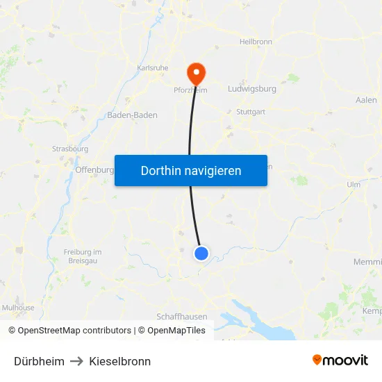 Dürbheim to Kieselbronn map