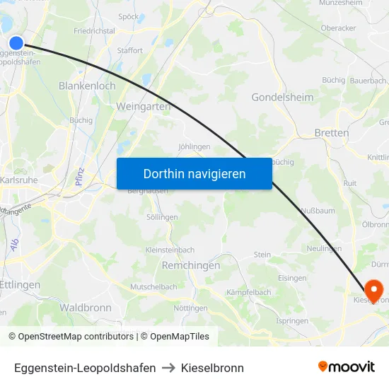 Eggenstein-Leopoldshafen to Kieselbronn map
