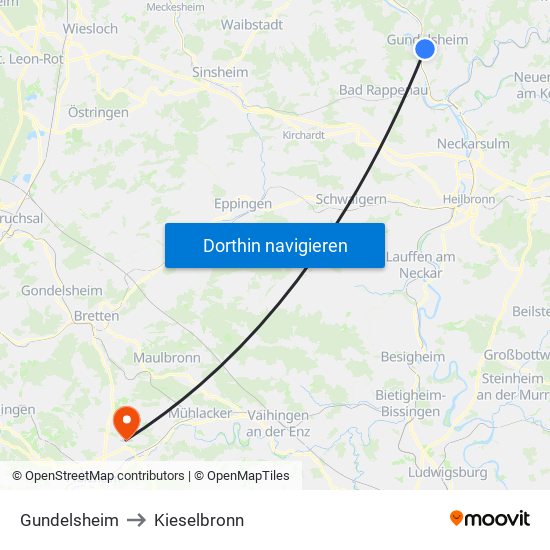 Gundelsheim to Kieselbronn map