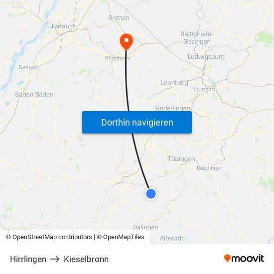 Hirrlingen to Kieselbronn map