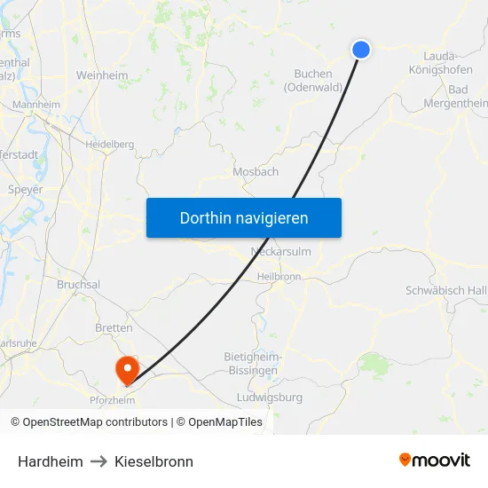 Hardheim to Kieselbronn map