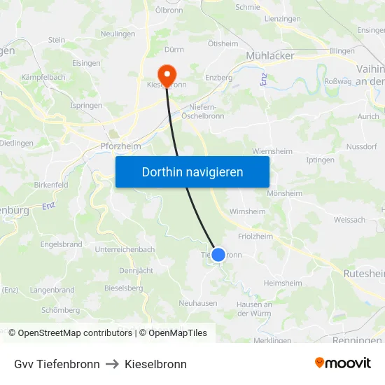 Gvv Tiefenbronn to Kieselbronn map