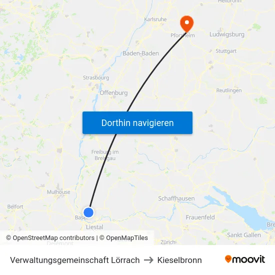 Verwaltungsgemeinschaft Lörrach to Kieselbronn map