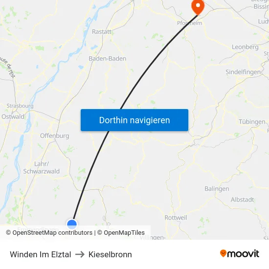 Winden Im Elztal to Kieselbronn map