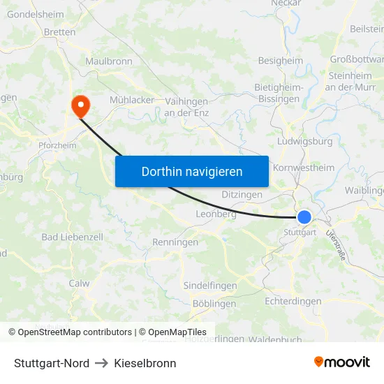Stuttgart-Nord to Kieselbronn map