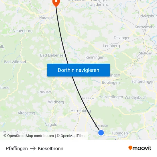Pfäffingen to Kieselbronn map