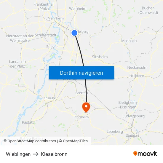 Wieblingen to Kieselbronn map