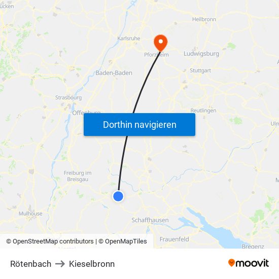 Rötenbach to Kieselbronn map