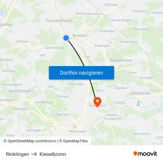 Rinklingen to Kieselbronn map