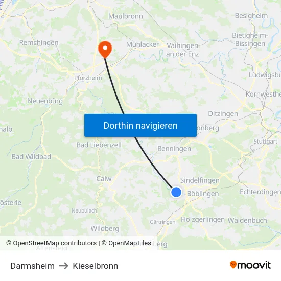 Darmsheim to Kieselbronn map