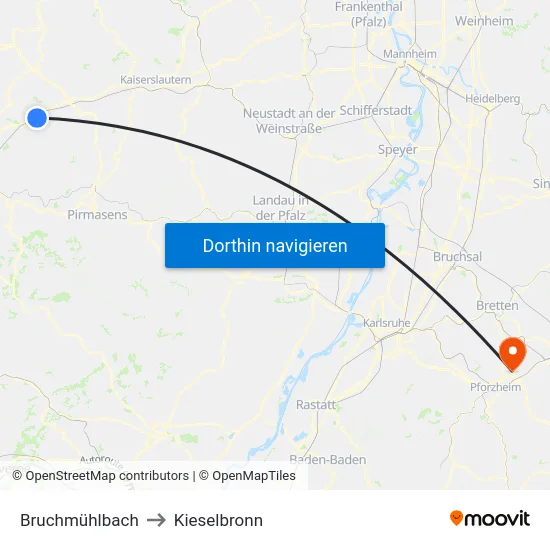 Bruchmühlbach to Kieselbronn map