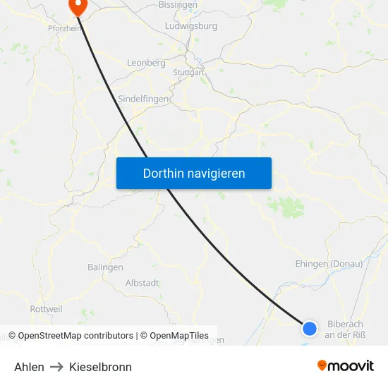 Ahlen to Kieselbronn map