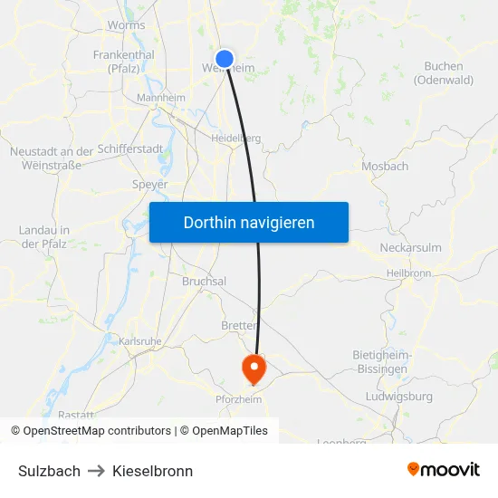 Sulzbach to Kieselbronn map