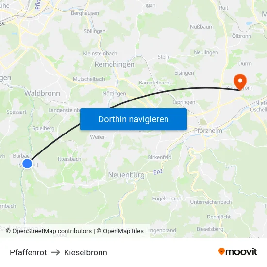 Pfaffenrot to Kieselbronn map