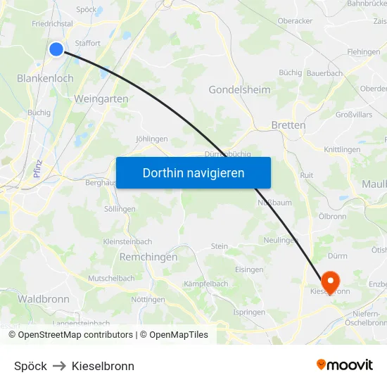 Spöck to Kieselbronn map