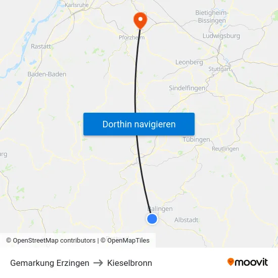 Gemarkung Erzingen to Kieselbronn map