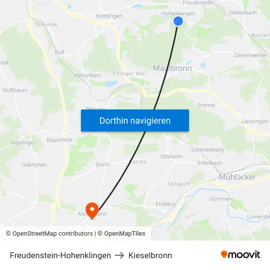 Freudenstein-Hohenklingen to Kieselbronn map