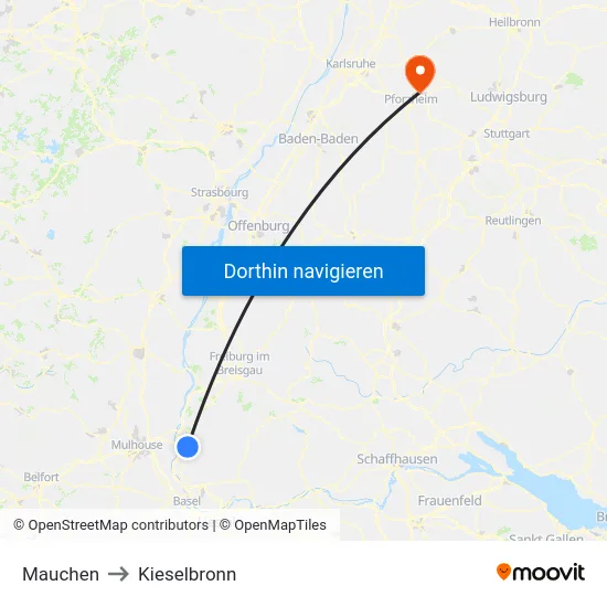 Mauchen to Kieselbronn map