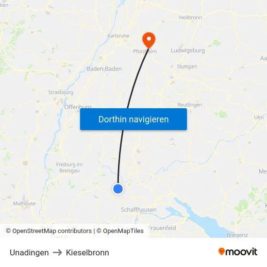 Unadingen to Kieselbronn map