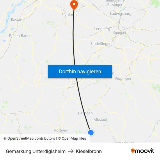 Gemarkung Unterdigisheim to Kieselbronn map