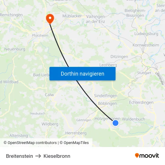 Breitenstein to Kieselbronn map