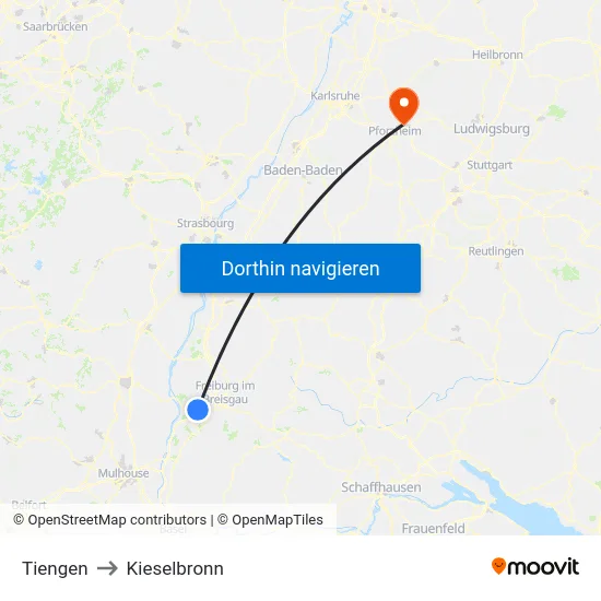 Tiengen to Kieselbronn map