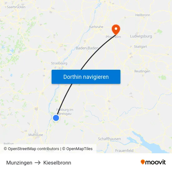 Munzingen to Kieselbronn map