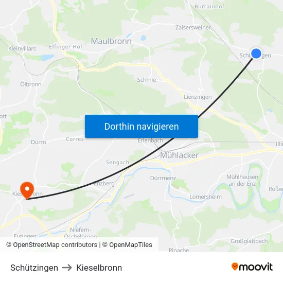 Schützingen to Kieselbronn map