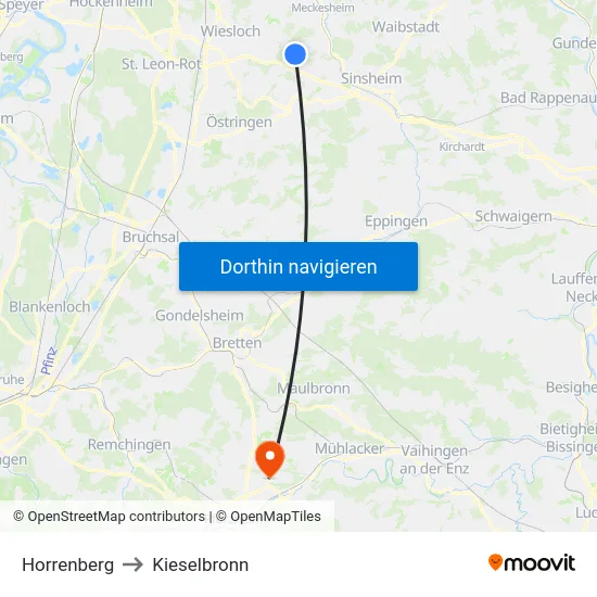 Horrenberg to Kieselbronn map