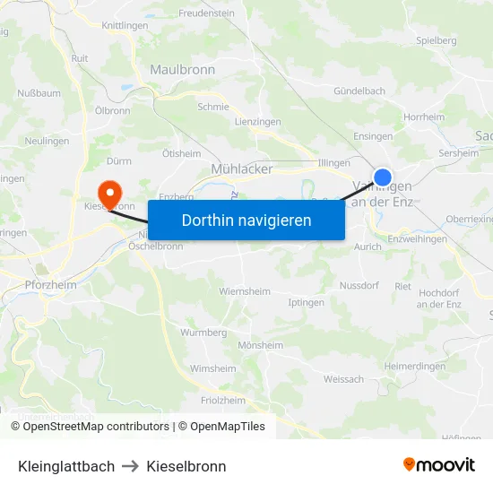 Kleinglattbach to Kieselbronn map