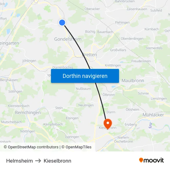 Helmsheim to Kieselbronn map