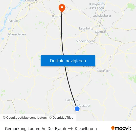Gemarkung Laufen An Der Eyach to Kieselbronn map