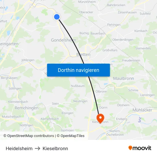 Heidelsheim to Kieselbronn map