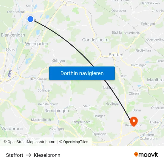 Staffort to Kieselbronn map