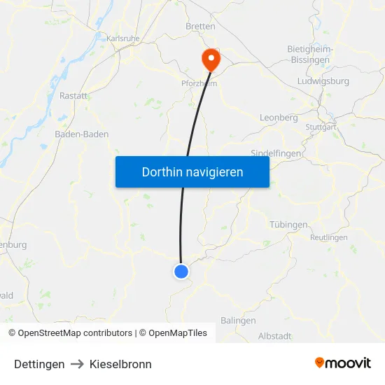 Dettingen to Kieselbronn map