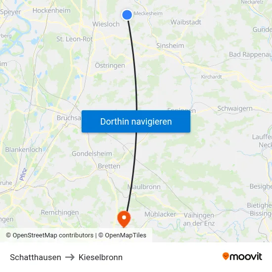 Schatthausen to Kieselbronn map