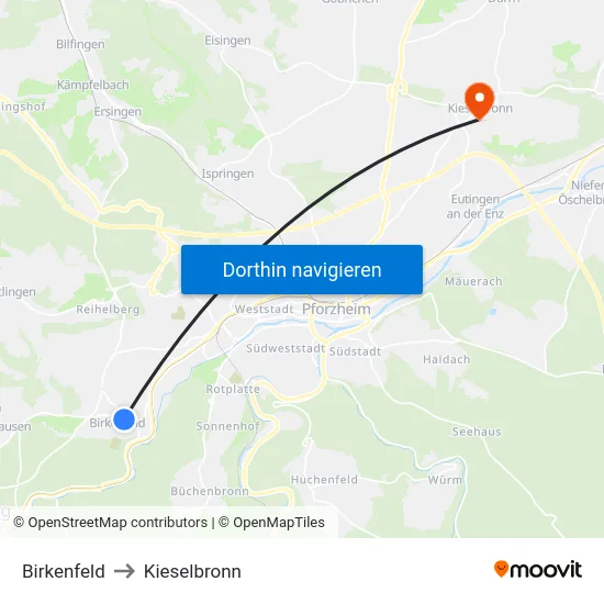 Birkenfeld to Kieselbronn map