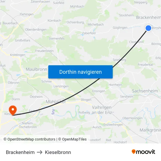 Brackenheim to Kieselbronn map