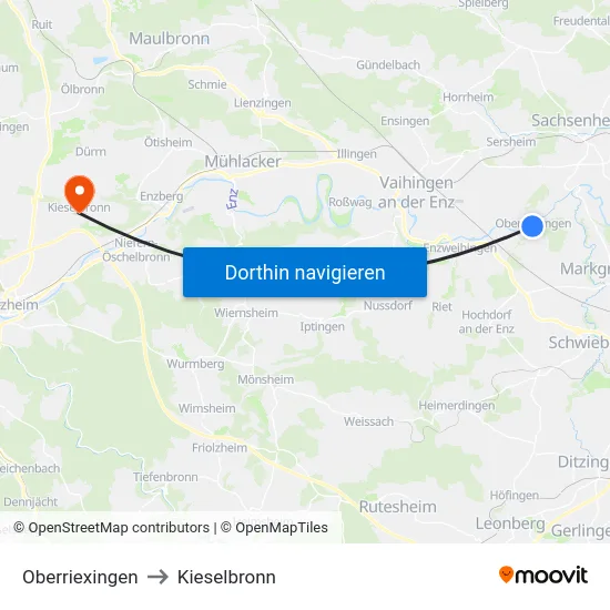 Oberriexingen to Kieselbronn map